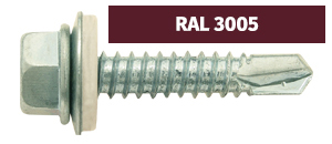 Саморезы кровельные  5,5х 19 RAL3005 бордовые сверло №3 до 6 мм (  250 шт) Крепыши/Daxmer
